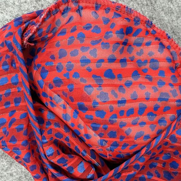 Vintage Diane Freis Dress Womens Medium Blue Red Floral Georgette Flare Boho 80s - Picture 4 of 16